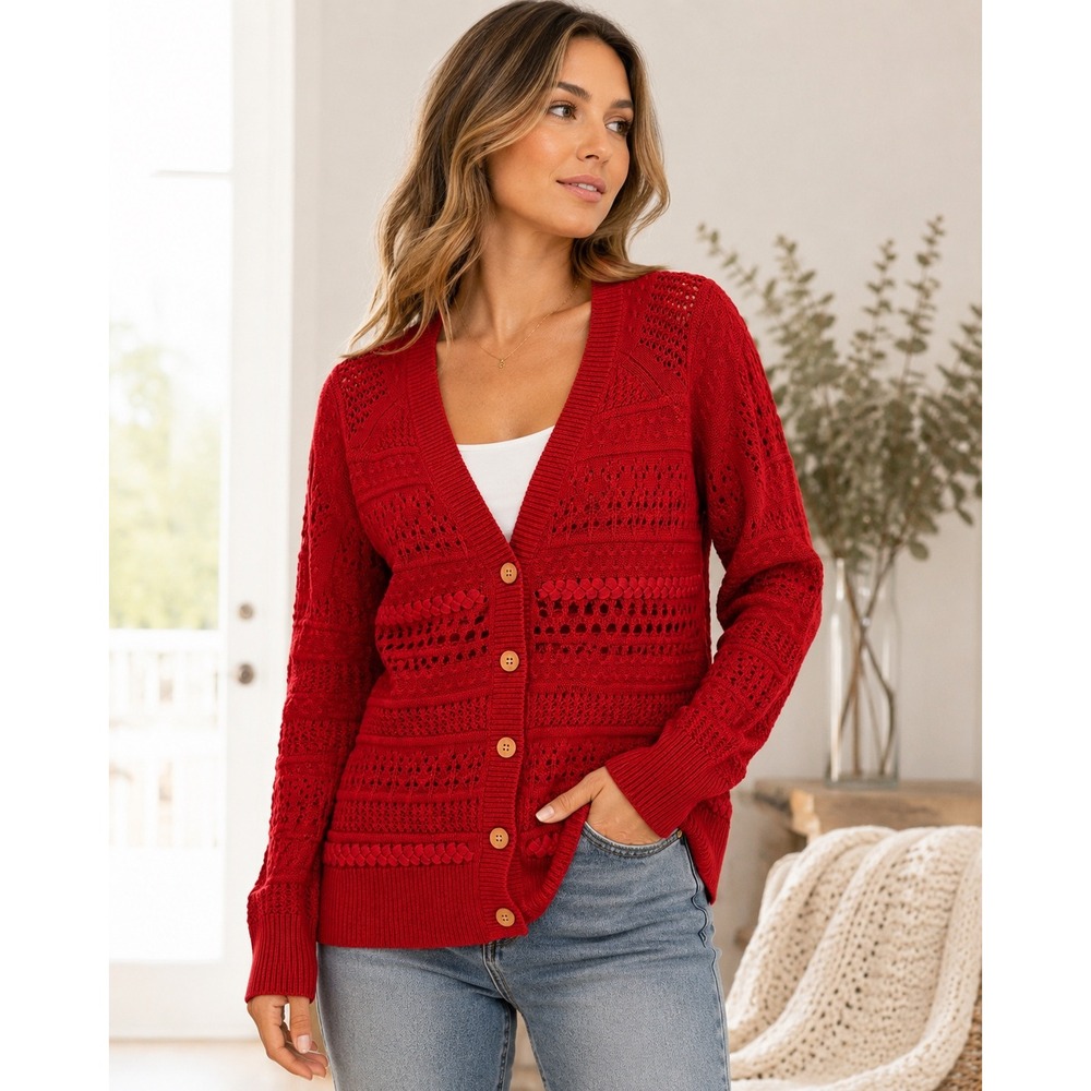 Sundance NWOT Rust Red Open Knit Cardigan XL Boho Cottagecore Sweater